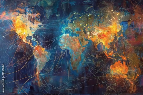 Depict the exchange of global cultural elements facilitated by digital connectivity