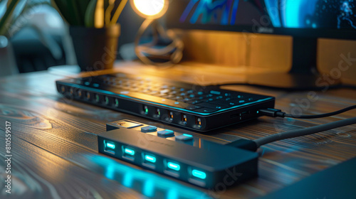 Multi-port USB charging hub with smart charging technology, capable of detecting and delivering the optimal power output to each connected device simultaneously, reducing charging time. photo