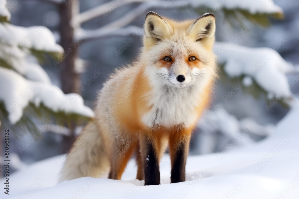 Captivating red fox in snowy forest Captivating red fox in snowy forest