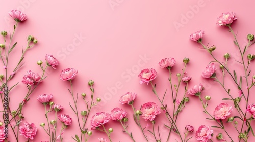   Pink flowers on a pink background Text space on the left ..Or, if you prefer to keep the original phrasing but fix grammatical errors photo