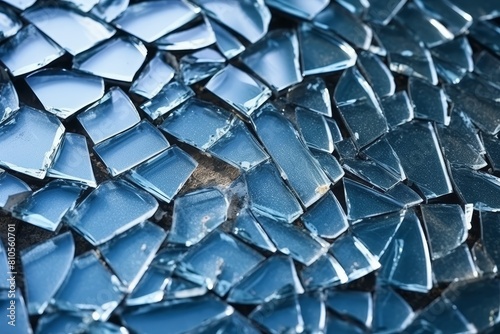 Shattered glass pieces in blue tones