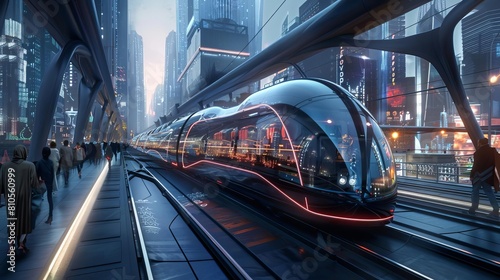 Futuristic vision of rapid transportation networks in a digital city photo