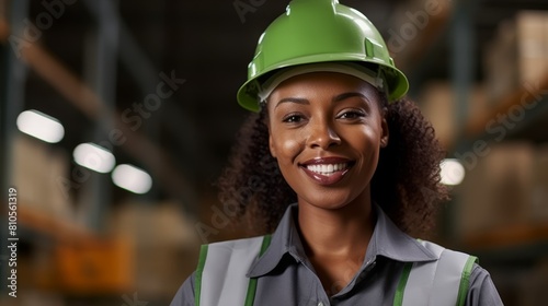 Smiling construction worker in green hard hat