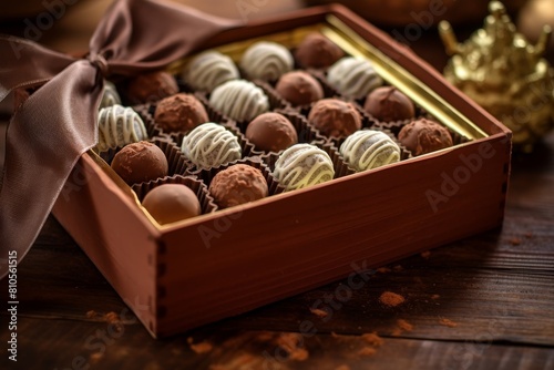 Assortment of delicious chocolate truffles in a gift box © Balaraw