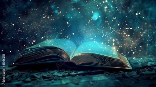 Illuminated open book conveying the magic of literature