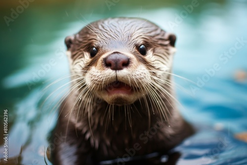 close-up portrait of a curious otter