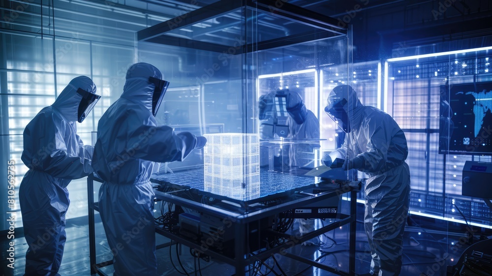 Data scientists work in a modern laboratory of a technology company on the development of a quantum computer. The concept of science, technology, machine learning, big data. AI-generated. Data scientists work in a modern laboratory of a technology company on the development of a quantum computer. The concept of science, technology, machine learning, big data. AI-generated.
