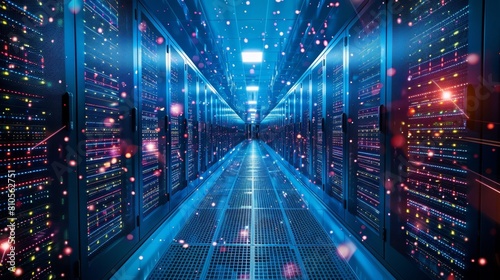 High-tech data center with rows of server racks