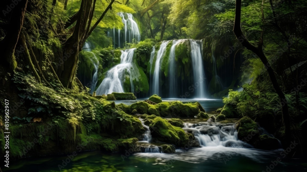 Enchanting Waterfall in Lush Green Forest