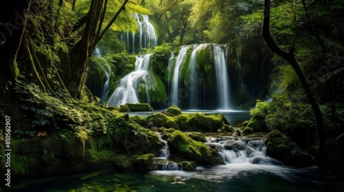 Enchanting Waterfall in Lush Green Forest