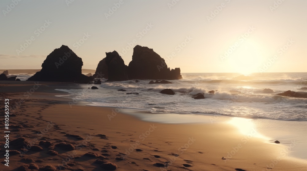 Sunset over rocky coastline