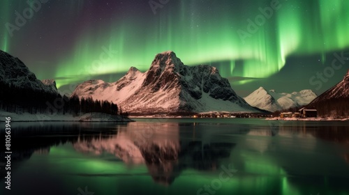 Breathtaking northern lights over snow-capped mountains