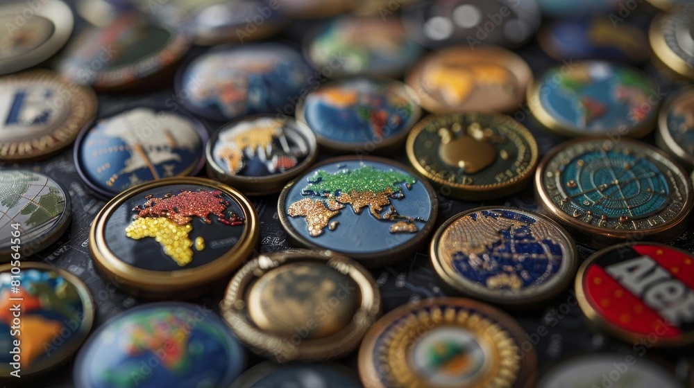Realworld impact of globalization shown through badges and emblems