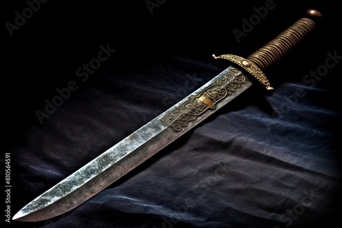 Ornate antique dagger on dark fabric