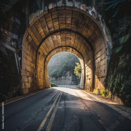 Sunlit Road Through a Scenic Tunnel