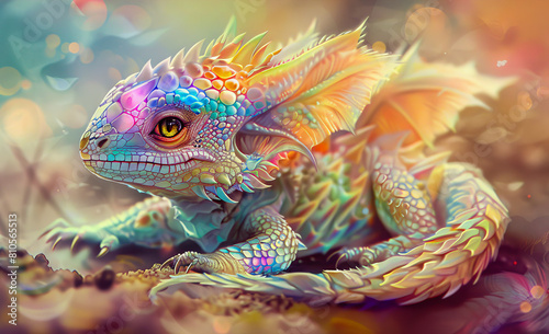 A colorful dragon with bright eyes. photo