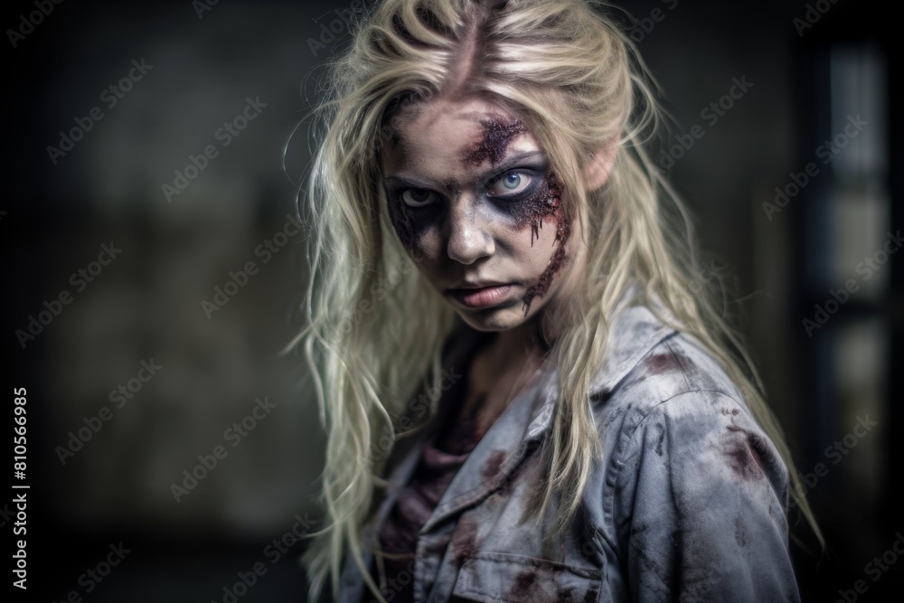 Injured and distressed woman with bloody face Injured and distressed woman with bloody face