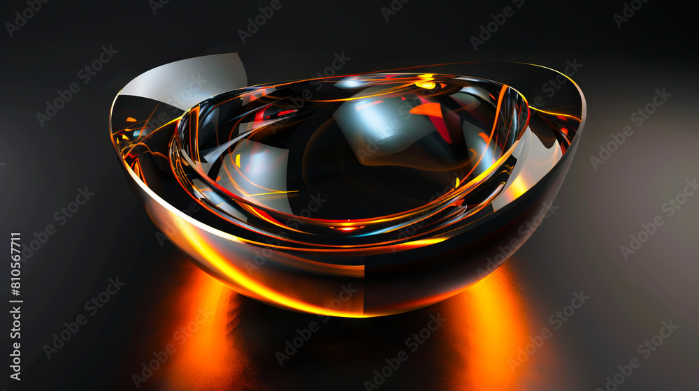 A glass bowl with a glowing orange light.