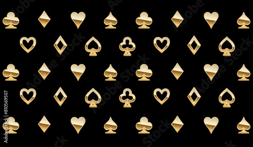 Gold playing card symbols on a black background.