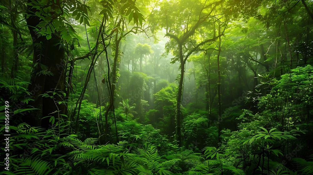 Fototapeta premium Lush green mixed forest view