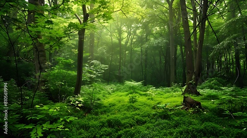 Lush green mixed forest view