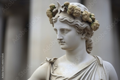 Elegant stone statue with floral crown