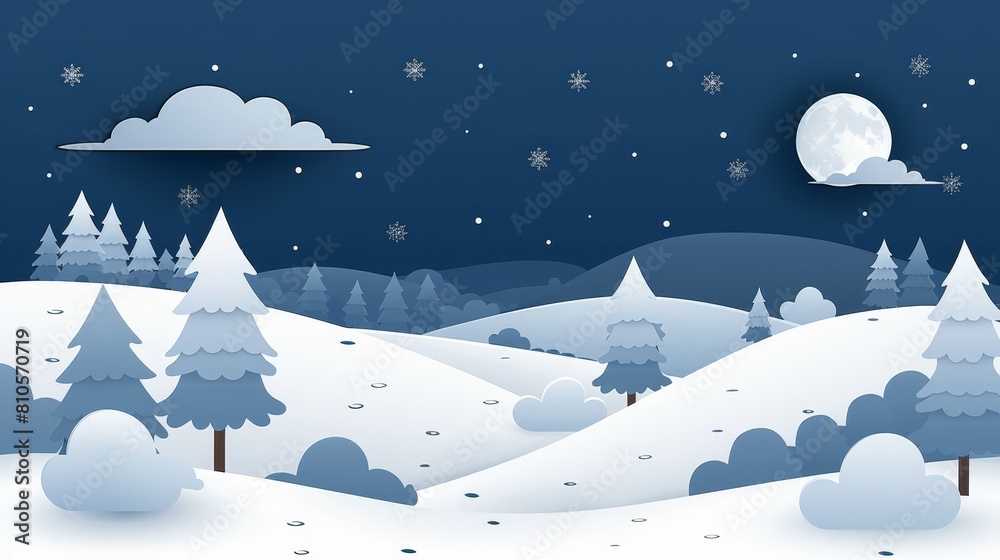 trees, a full moon, and snowflakes on the ground trees, a full moon, and snowflakes on the ground