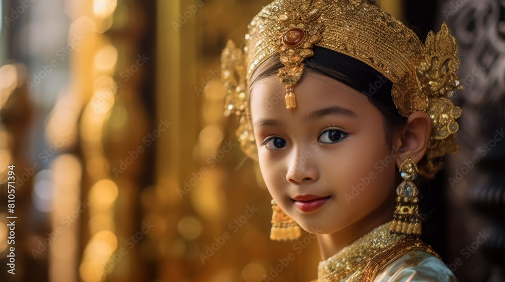 young asian girl in traditional golden costume