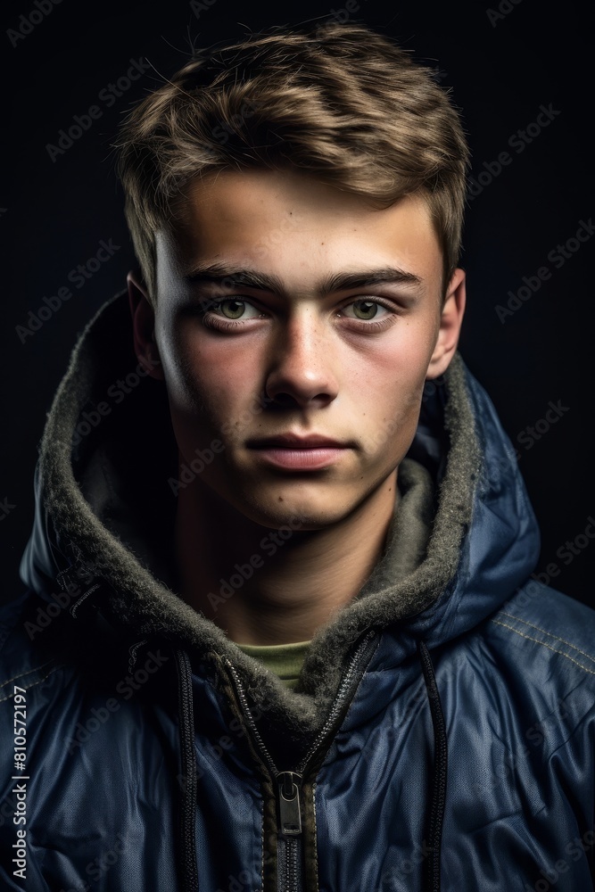 Brooding young man in dark jacket