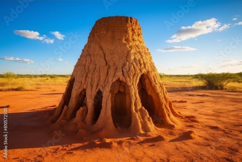 Massive termite mound in african savanna photo