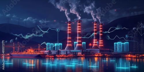 The photo shows a power plant at night