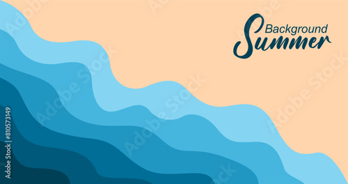 Vector illustration of sea waves background in flat style. Summer banner template. © Oktian