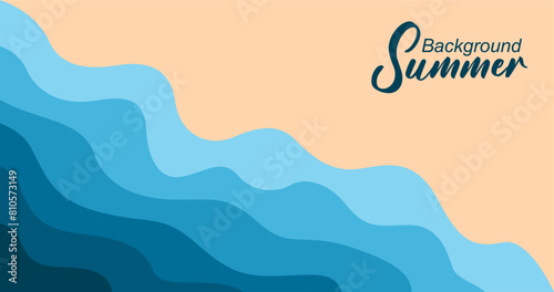 Vector illustration of sea waves background in flat style. Summer banner template.