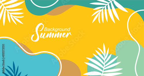 Summer background with tropical leaves. Vector illustration in trendy flat style. photo