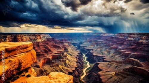 dramatic storm clouds over grand canyon landscape photo