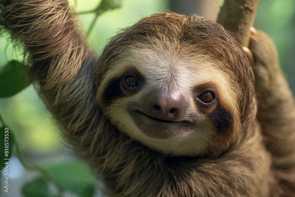 Closeup of a smiling sloth in the jungle Closeup of a smiling sloth in the jungle