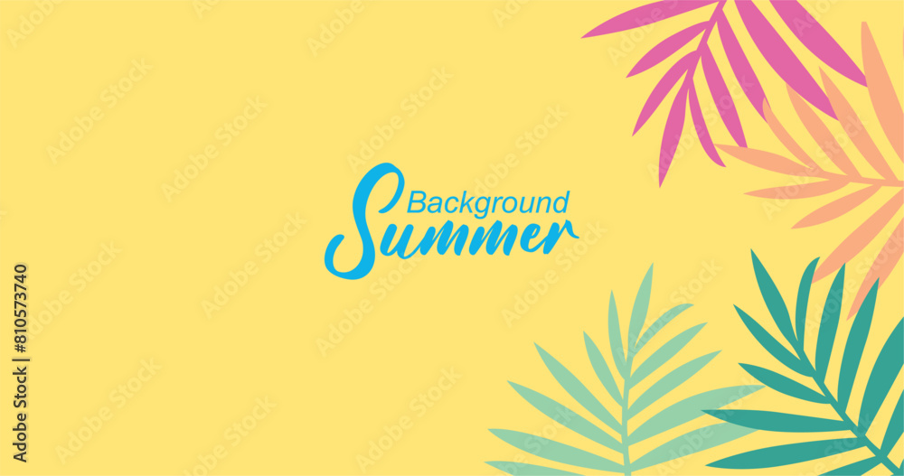 Summer background with tropical leaves. Vector illustration in trendy flat style.