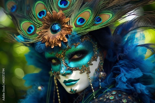 Vibrant peacock-inspired carnival costume