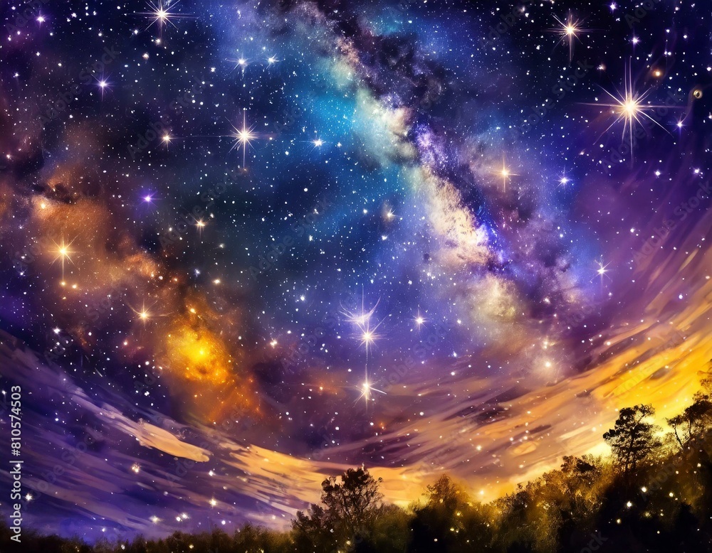 Naklejka premium background with stars the night sky reveals its splendor, with stars scattered like jewels across the velvety darkness,