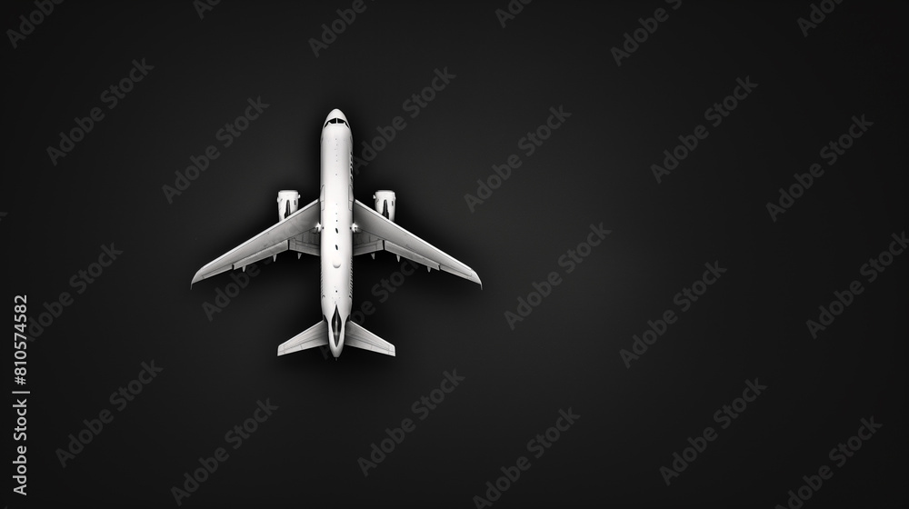 A white airplane is shown on a black background A white airplane is shown on a black background