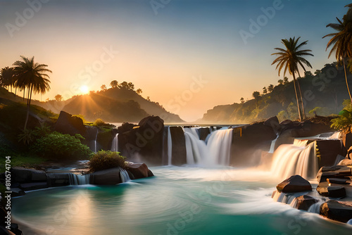 The picturesque waterfall and falls over basalt cliffs.