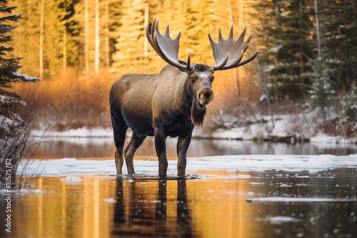 Majestic moose standing in autumn forest lake © Balaraw