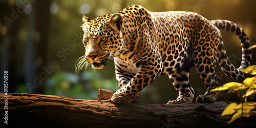 a tiger walk on the tree branch with full bravery and looking so beautiful with sunlight background photo