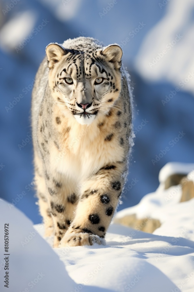 Majestic snow leopard in winter landscape Majestic snow leopard in winter landscape