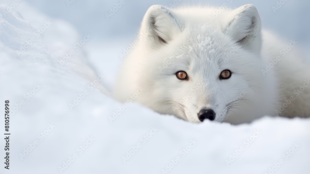 Captivating white arctic fox in snowy landscape