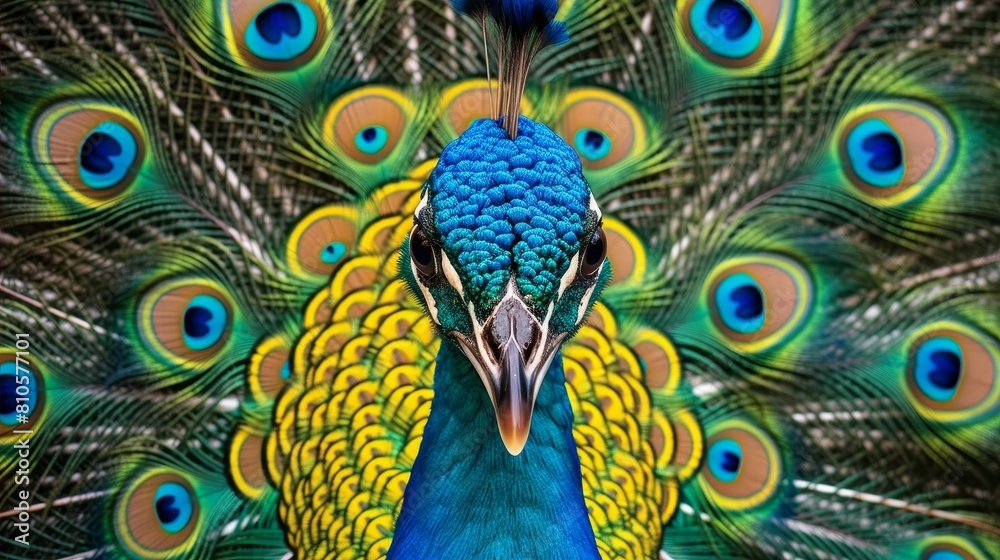 Obraz premium Vibrant peacock with colorful feathers