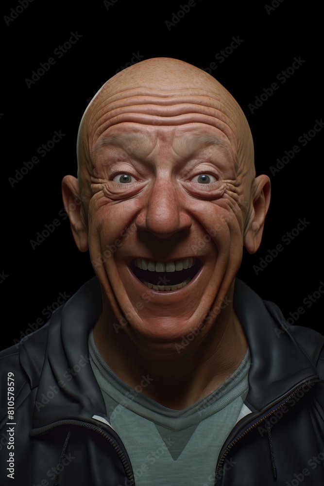Expressive bald man with wrinkled face smiling Expressive bald man with wrinkled face smiling
