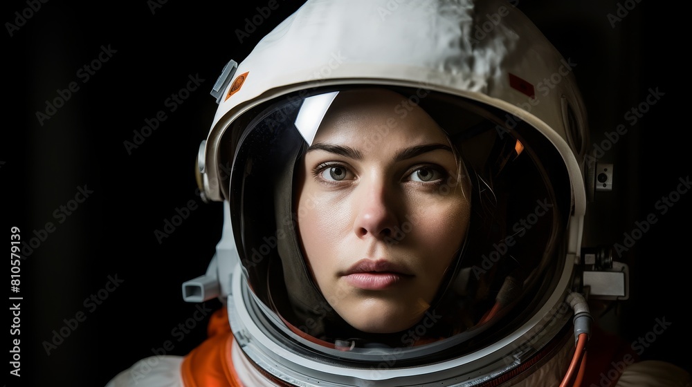 Astronaut in space suit looking thoughtful Astronaut in space suit looking thoughtful