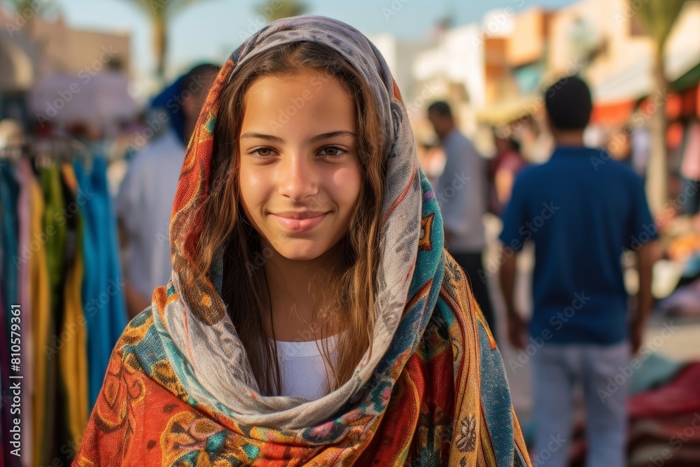 young woman in colorful traditional clothing smiling young woman in colorful traditional clothing smiling