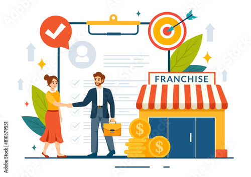 Franchise Advertising Vector Illustration with Business and Finance to Promoting Successful Brand or Marketing in Flat Cartoon Background